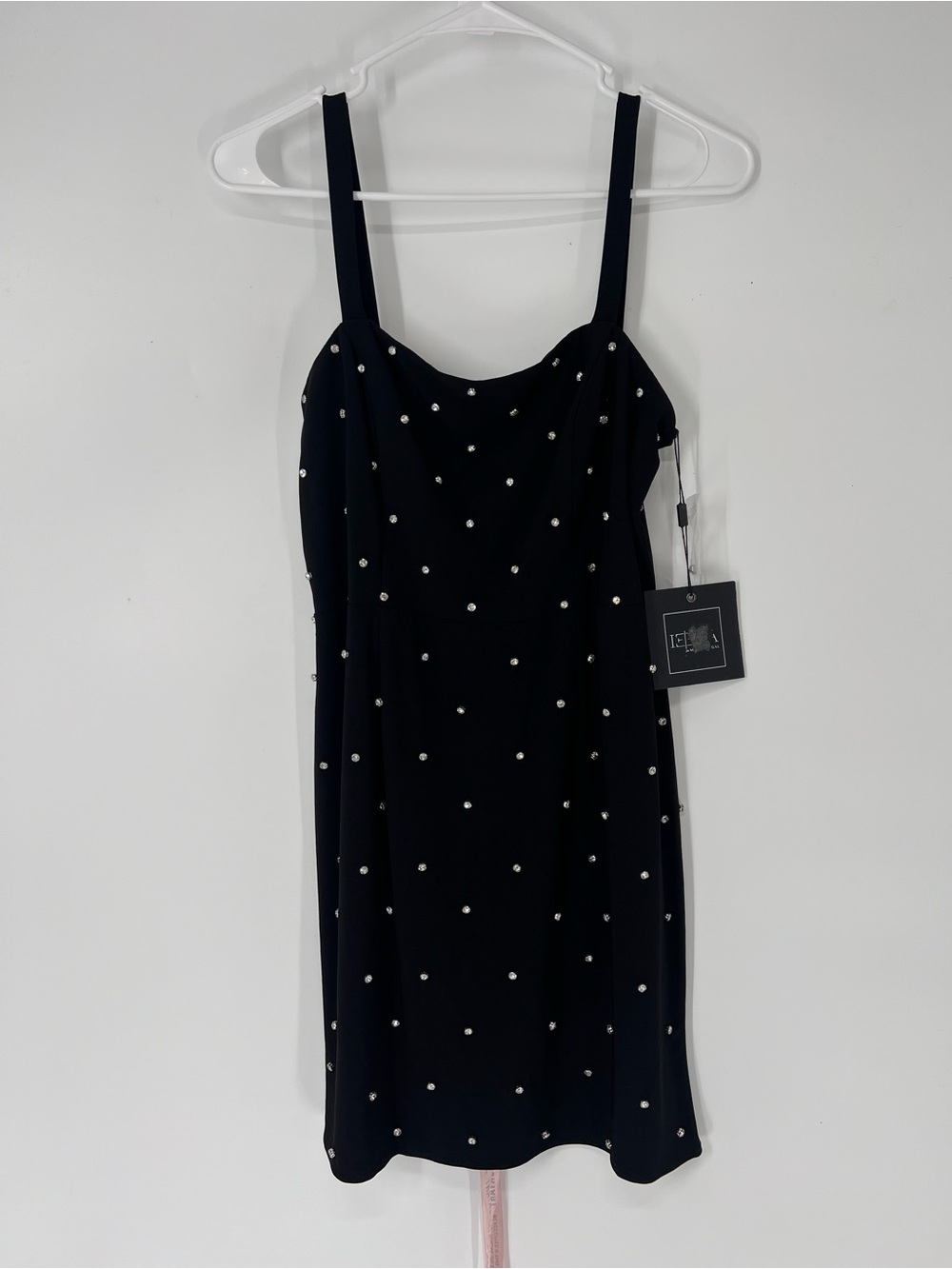 Ieena for Mac Duggal Black Sequin Rhinestone Square Neck Mini Dress 4 NWT